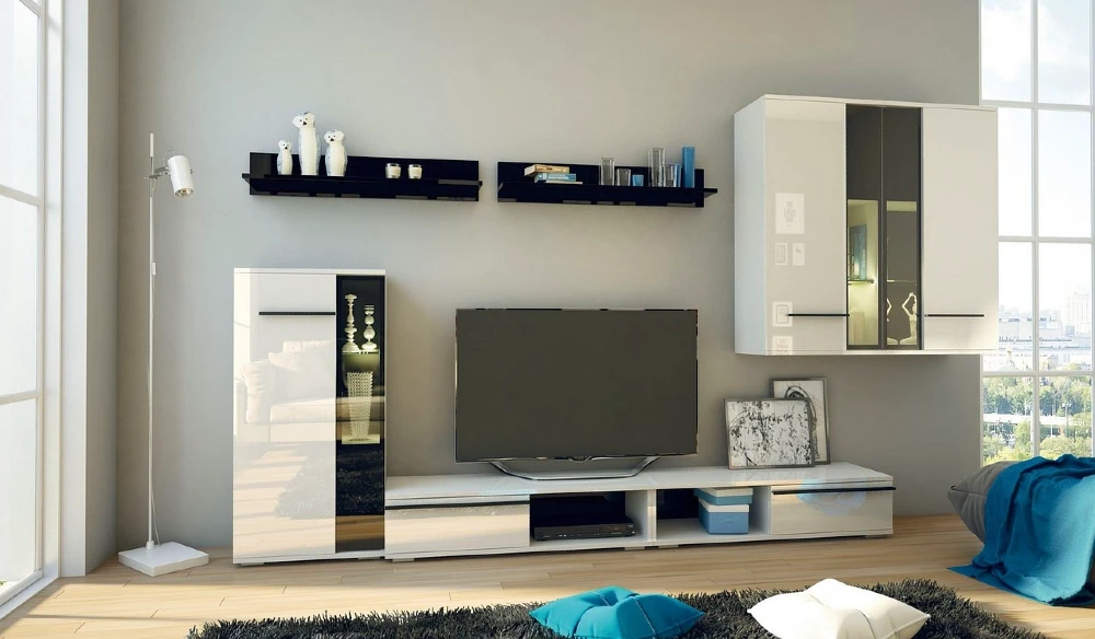 Culori living modern alb, gri si negru culori neutre living