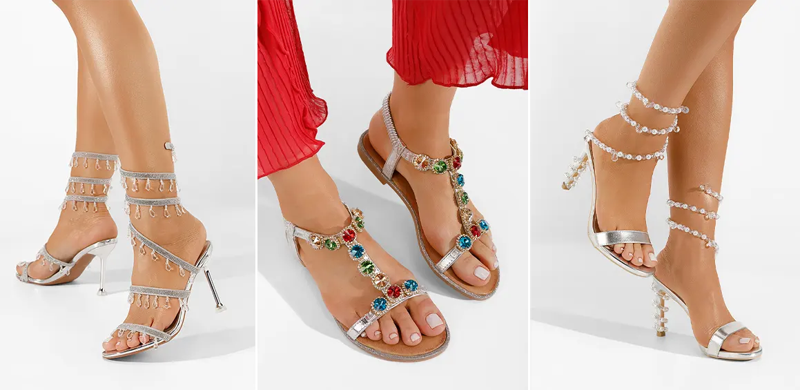 Sandale argintii cu detalii decorative Sandale argintii