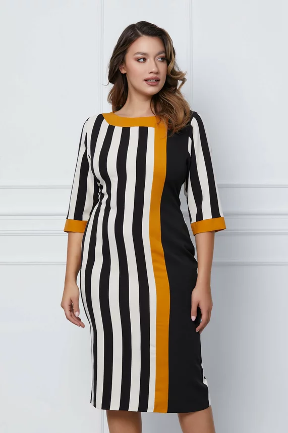 Rochie Mira galben-negru cu dungi
Rochie Mira galben-negru cu dungi femei scunde